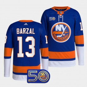 New York Islanders 50th Anniversary Mathew Barzal #13 Royal Jersey Primegreen Home