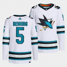 Matt Benning #5 San Jose Sharks 2022-23 Away White Jersey Primegreen Authentic