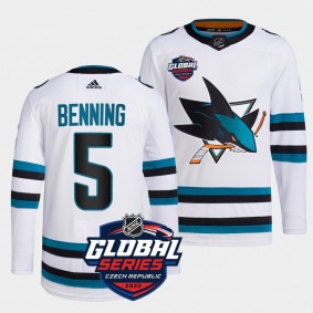 2022 Global Series Matt Benning San Jose Sharks Primegreen #5 White Jersey