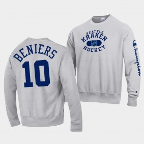 Seattle Kraken Matthew Beniers Champion #10 Gray Reverse Weave Sweatshirt