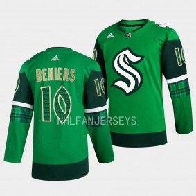 Seattle Kraken 2023 St. Patricks Day Matty Beniers #10 Green Primegreen Authentic Jersey Men's