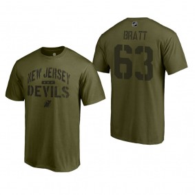 New Jersey Devils Jesper Bratt #63 Jungle Khaki Camo Collection T-Shirt