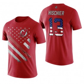 New Jersey Devils Nico Hischier #13 Red Independence Day Name & Number T-Shirt