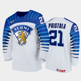 Finland Patrik Puistola #21 2020 IIHF World Junior Ice Hockey White Home Ice Hockey Jersey