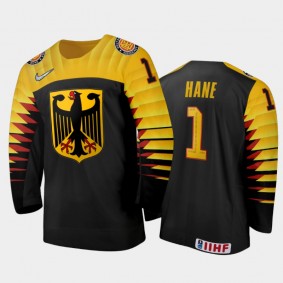 Germany Hendrik Hane #1 2020 IIHF World Junior Ice Hockey Black Away Jersey
