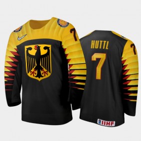 Germany Leon Huttl #7 2020 IIHF World Junior Ice Hockey Black Away Jersey