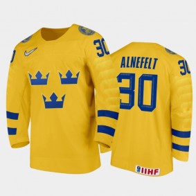 Sweden Hugo Alnefelt #30 2020 IIHF World Junior Ice Hockey Yellow Home Jersey
