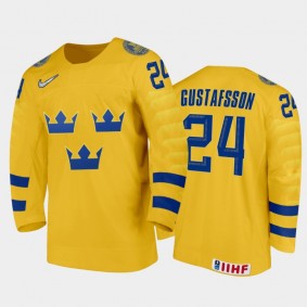 Sweden Hugo Gustafsson #24 2020 IIHF World Junior Ice Hockey Yellow Home Jersey