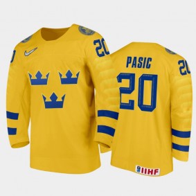 Sweden Nikola Pasic #20 2020 IIHF World Junior Ice Hockey Yellow Home Jersey