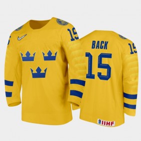 Sweden Oskar Back #15 2020 IIHF World Junior Ice Hockey Yellow Home Jersey