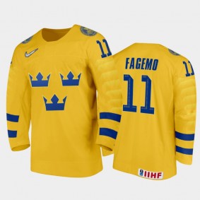 Sweden Samuel Fagemo #11 2020 IIHF World Junior Ice Hockey Yellow Home Jersey