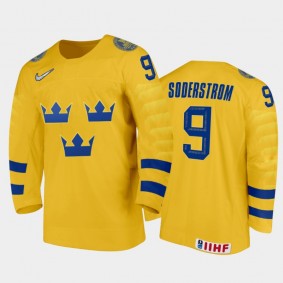 Sweden Victor Soderstrom #9 2020 IIHF World Junior Ice Hockey Yellow Home Jersey