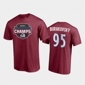 Men's Colorado Avalanche Andre Burakovsky #95 2021 West Division Champions Burgundy T-Shirt