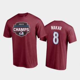 Men's Colorado Avalanche Cale Makar #8 2021 West Division Champions Burgundy T-Shirt