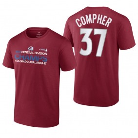J.T. Compher 2022 Central Division Champions Colorado Avalanche Burgundy T-Shirt