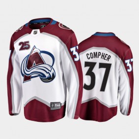 Men Colorado Avalanche J.T. Compher #37 25th Anniversary White 2020-21 Away Jersey