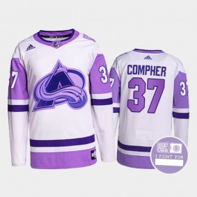 Colorado Avalanche Hockey Fights Cancer J.T. Compher White Purple #37 Primegreen Authentic Jersey