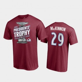 Men's Colorado Avalanche Nathan MacKinnon #29 2021 Presidents' Trophy Burgundy T-Shirt