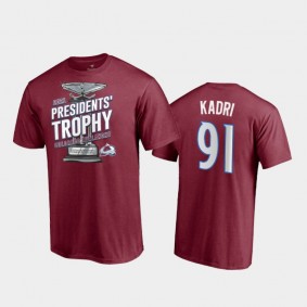 Men's Colorado Avalanche Nazem Kadri #91 2021 Presidents' Trophy Burgundy T-Shirt
