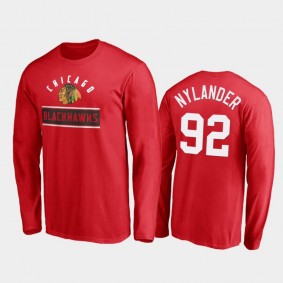 Chicago Blackhawks Alexander Nylander #92 Arc Knockout Red Long Sleeve T-Shirt