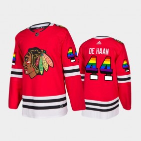 Men's Chicago Blackhawks Calvin De Haan #44 2021 Pride Night Red LGBTQ Jersey