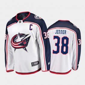 Columbus Blue Jackets #38 Boone Jenner Away White 2021 Captain Jersey