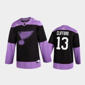 Men's Kyle Clifford #13 St. Louis Blues 2020 Hockey Fights Cancer Black Practice Jersey