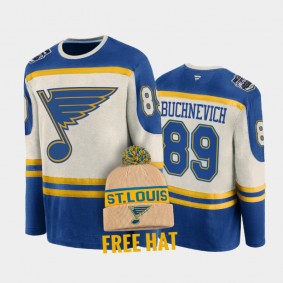 Pavel Buchnevich St. Louis Blues 2022 Winter Classic #89 T-Shirt Free Hat Blue Cream Retro Archival