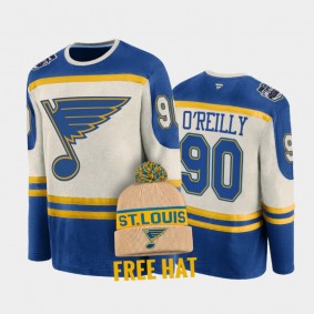 Ryan O'Reilly St. Louis Blues 2022 Winter Classic #90 T-Shirt Free Hat Blue Cream Retro Archival