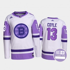 Charlie Coyle Hockey Fights Cancer Jersey Boston Bruins White Purple Primegreen Authentic
