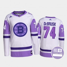 Jake DeBrusk #74 Boston Bruins Hockey Fights Cancer White Purple Primegreen Authentic Jersey