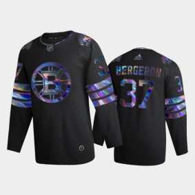 Men's Boston Bruins Patrice Bergeron #37 Iridescent Holographic Black Authentic Jersey