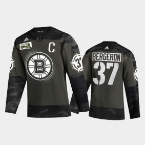 Men's Boston Bruins Patrice Bergeron #37 2021 Military Appreciation Night Camo Jersey