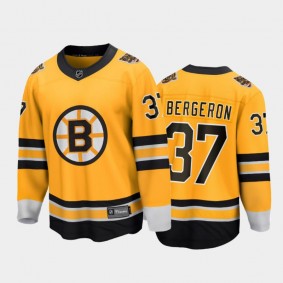 Men's Boston Bruins Patrice Bergeron #37 Reverse Retro Gold 2020-21 Breakaway Player Jersey