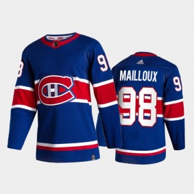 Men Montreal Canadiens Logan Mailloux #98 2021 Reverse Retro Blue 2021 NHL Draft Jersey
