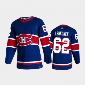 Men's Montreal Canadiens Artturi Lehkonen #62 Reverse Retro 2020-21 Blue Authentic Jersey