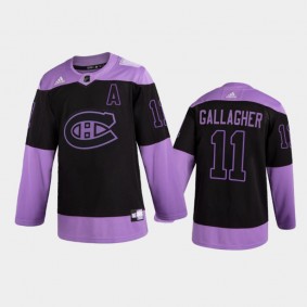 Men Montreal Canadiens Brendan Gallagher #11 2021 Hockey Fights Cancer Night Purple Jersey