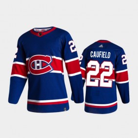 Men's Montreal Canadiens Cole Caufield #22 Reverse Retro 2021 Blue Authentic Jersey