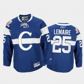 Men Montreal Canadiens Jacques Lemaire #25 Throwback 100th Anniversary Celebration Blue Jersey