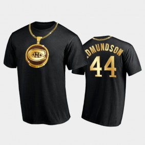 Men Montreal Canadiens Joel Edmundson #44 Gold Chain Black T-Shirt