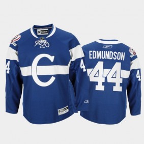 Men Montreal Canadiens Joel Edmundson #44 Throwback 100th Anniversary Celebration Blue Jersey
