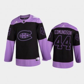 Men Montreal Canadiens Joel Edmundson #44 2021 Hockey Fights Cancer Night Purple Jersey