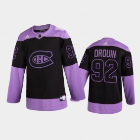 Men Montreal Canadiens Jonathan Drouin #92 2021 Hockey Fights Cancer Night Purple Jersey