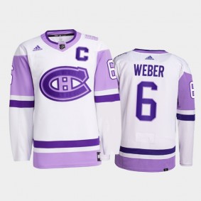 Shea Weber #6 Montreal Canadiens 2021 HockeyFightsCancer White Primegreen Jersey