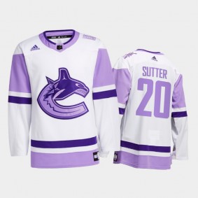 Brandon Sutter #20 Vancouver Canucks 2021 HockeyFightsCancer White Special warm-up Jersey