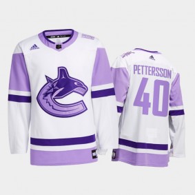 Elias Pettersson #40 Vancouver Canucks 2021 HockeyFightsCancer White Special warm-up Jersey