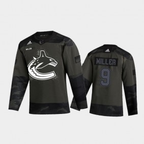 Men's Vancouver Canucks J.T. Miller #9 2021 Armed Forces Night Camo Warm-Up Jersey