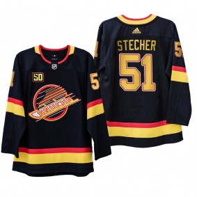 Vancouver Canucks Troy Stecher #51 50th Anniversary Black Adizero Throwback Jersey