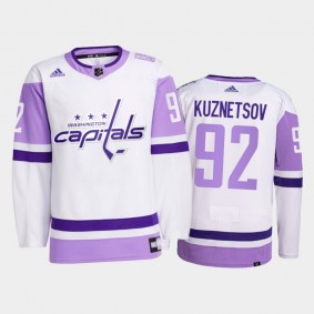 Evgeny Kuznetsov #92 Washington Capitals 2021 HockeyFightsCancer White Primegreen Jersey