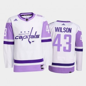 Tom Wilson #43 Washington Capitals 2021 HockeyFightsCancer White Primegreen Jersey